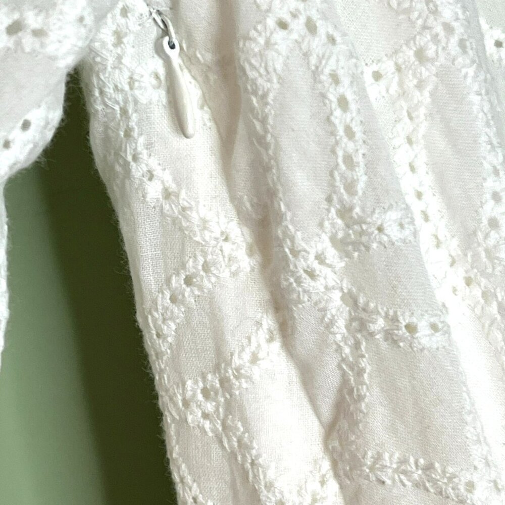 Aoxwomen Minidress sz S Eyelet Boho Cottagecore Hi Lo Hem Peasant Sleeve NWT - Picture 4 of 10
